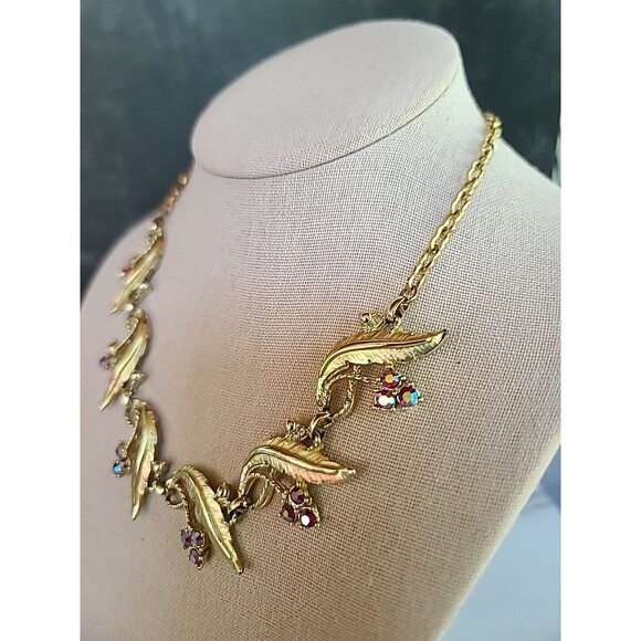 Judy Lee AB Pink Crystal Leaf Necklace Vintage - Picture 6 of 12